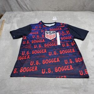 US Soccer Shirt Mens Large Blue USA Football Team V-Neck Fan Gear Jersey $25 NEW